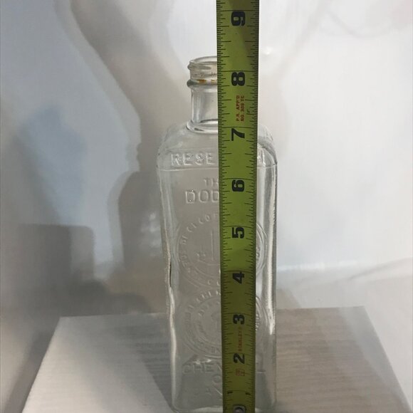 Vtg Dodge Chemical Co Embalming Glass Bottle Clear Embossed Measurements Canada - Picture 9 of 16